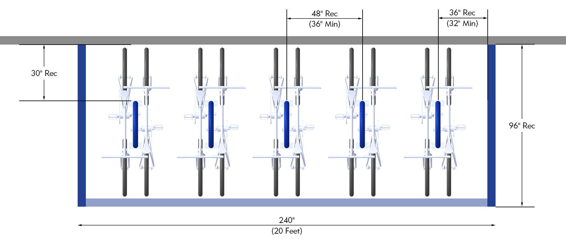 hanging bike rack spacing